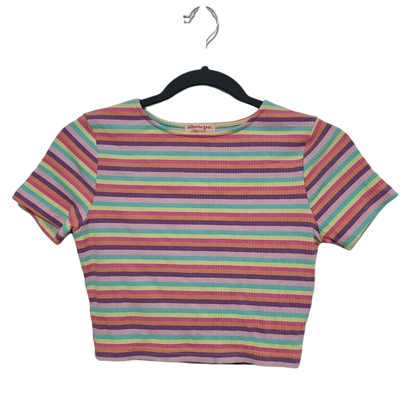 ShowPo Pastel Striped Short Sleeve Crop Top – Size 2 - Picture 1 of 4